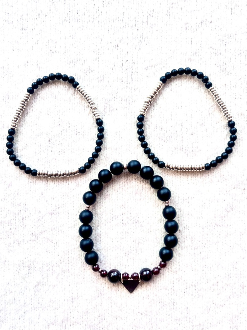3pc Samata Stones Bracelet Stack - Matte Onyx & Garnet - Ayurvedic Zen